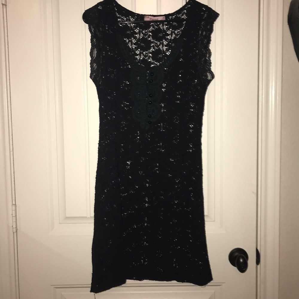 Black see through lace dress.